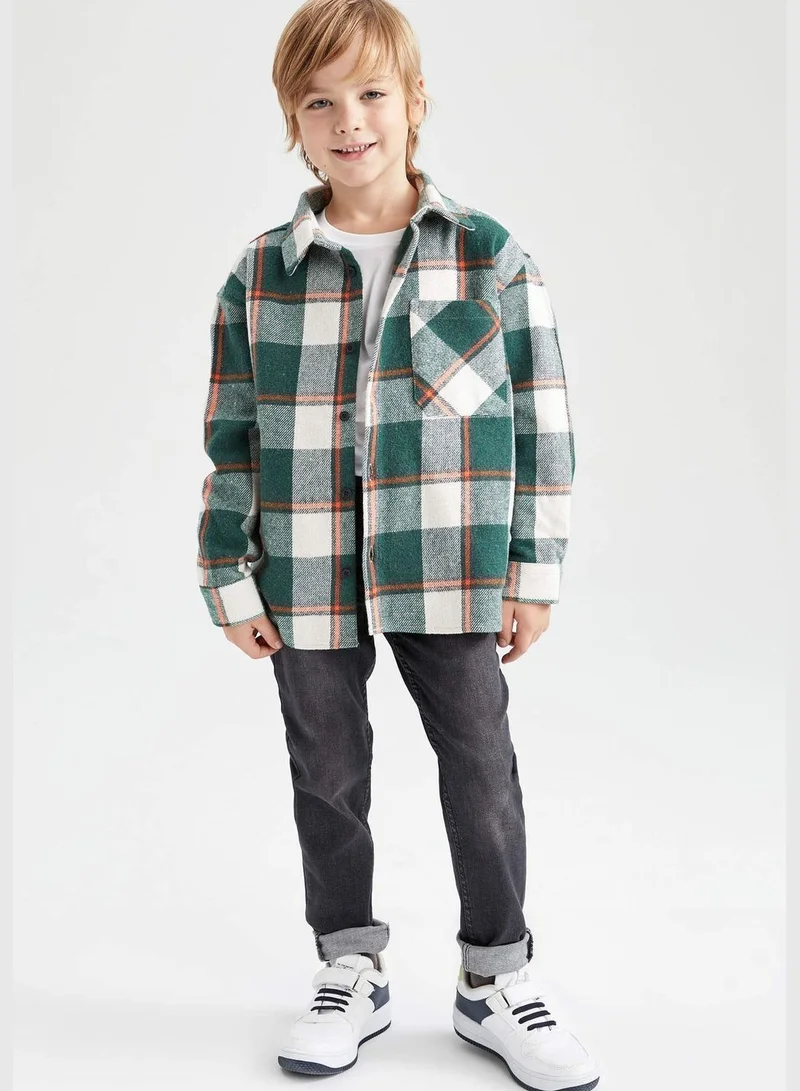 DeFacto Boy Oversize Fit Polo Neck Woven Long Sleeve Shirt
