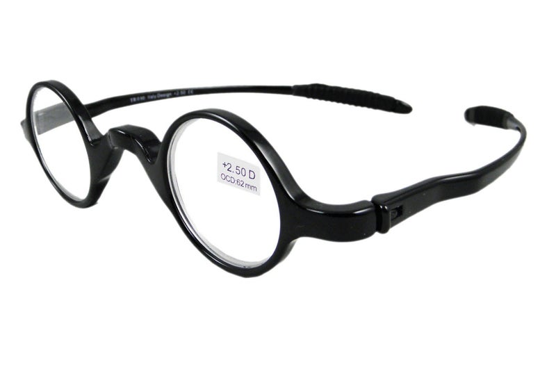 Circleperson Men Women Reading glasses reader geek small round 32-30-140 (Black, 2.5) - Image 2