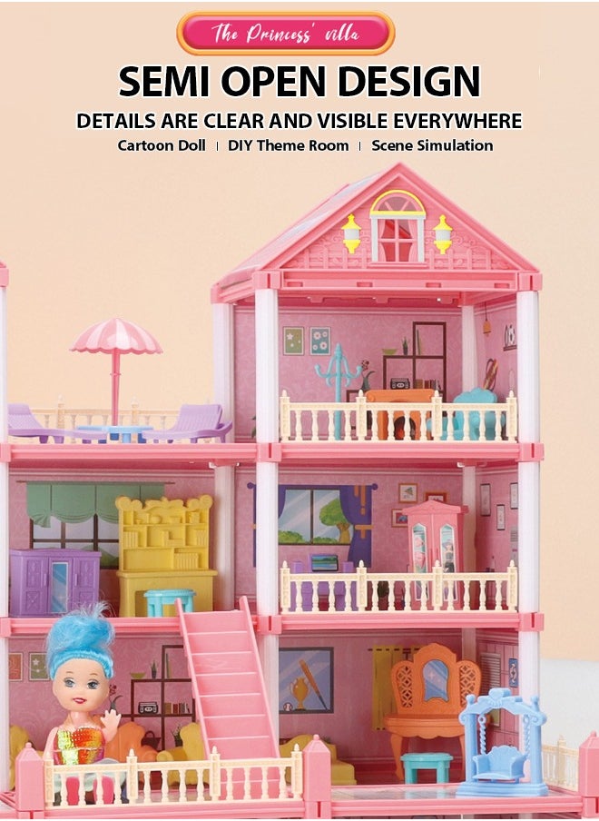 ماركة غير محددة - منزل الأميرة الضخم DIY للفتيات، منزل وضع، منزل دمية لعبة، فيلا قلعة، مجموعة لعب بيت الدمية مع 14 غرفة 4 دمى 2 شريط إضاءة ملون مع أضواء لتجميع المطبخ، غرفة النوم، الأثاث، الحديقة، الحيوانات الأليفة DIY بيت الدمية التظاهري للفتيات، فتاة تجميع المنزل، هدية عيد ميلاد. - Image 1