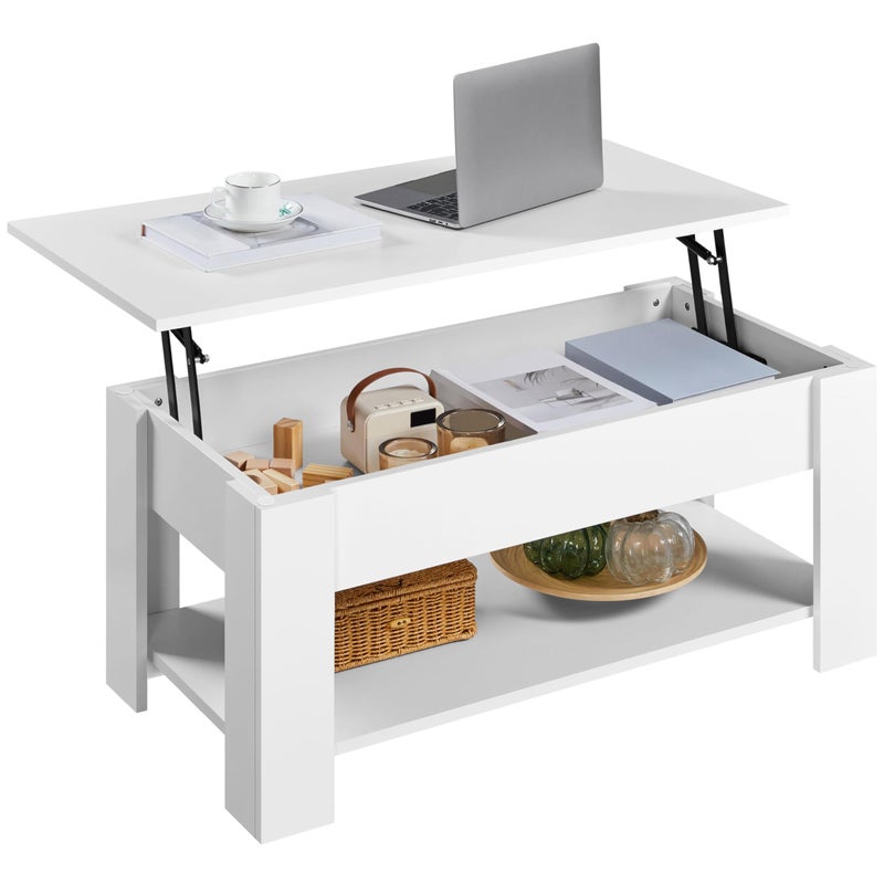 Yaheetech Lift Top Coffee Table wHidden Storage Compartment and Storage Shelf  Lift Tabletop for Living Room Reception Room White