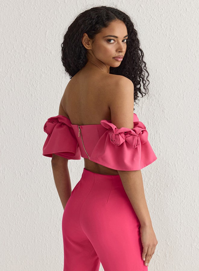 trendyol Pink Rose Detail Crop Woven Bustier - Image 1