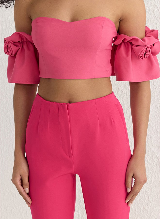 trendyol Pink Rose Detail Crop Woven Bustier - Image 4