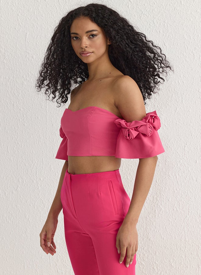 trendyol Pink Rose Detail Crop Woven Bustier - Image 3