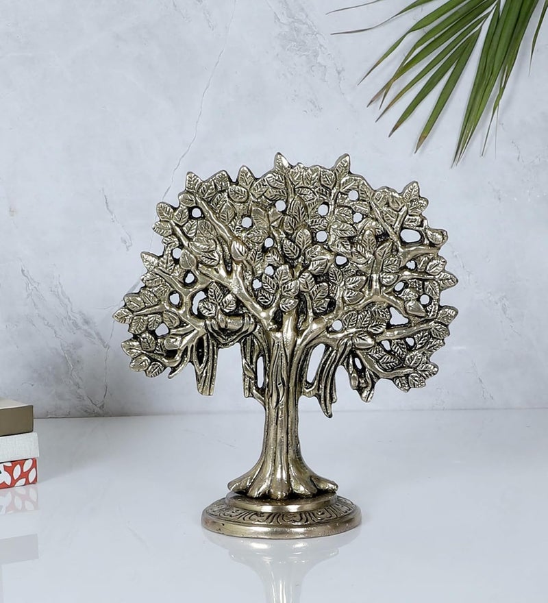 Two Moustaches 75 Inches Brass Kalpvriksh Tree Showpiece Tree for Home Decor Gifts for Housewarming Tree of Life Feng Shui Gifts Antique White Pack of 1 - Image 2