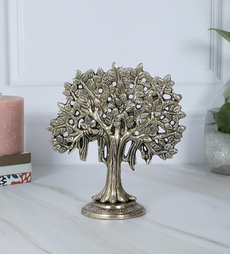 Two Moustaches 75 Inches Brass Kalpvriksh Tree Showpiece Tree for Home Decor Gifts for Housewarming Tree of Life Feng Shui Gifts Antique White Pack of 1 - Image 3