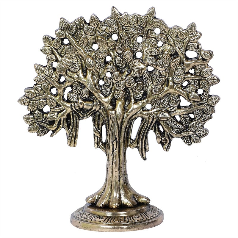 Two Moustaches 75 Inches Brass Kalpvriksh Tree Showpiece Tree for Home Decor Gifts for Housewarming Tree of Life Feng Shui Gifts Antique White Pack of 1 - Image 1
