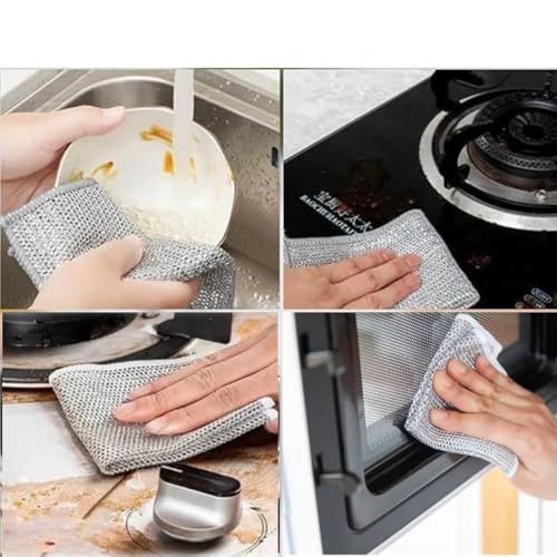 Natkam Steel Wire Dish Washing Cloth/Scrubs (Pack of 5), Non-Scratch Stainless Steel Scrubber for Utensils, Dishes, Sinks & Counters | Versatile Dishwashing Rags for Wet & Dry Use. - Image 4