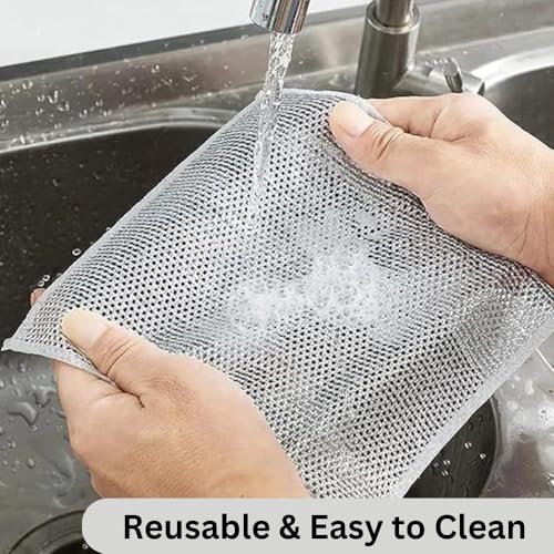 Natkam Steel Wire Dish Washing Cloth/Scrubs (Pack of 5), Non-Scratch Stainless Steel Scrubber for Utensils, Dishes, Sinks & Counters | Versatile Dishwashing Rags for Wet & Dry Use. - Image 3