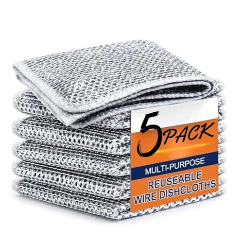 Natkam Steel Wire Dish Washing Cloth/Scrubs (Pack of 5), Non-Scratch Stainless Steel Scrubber for Utensils, Dishes, Sinks & Counters | Versatile Dishwashing Rags for Wet & Dry Use. - Image 1