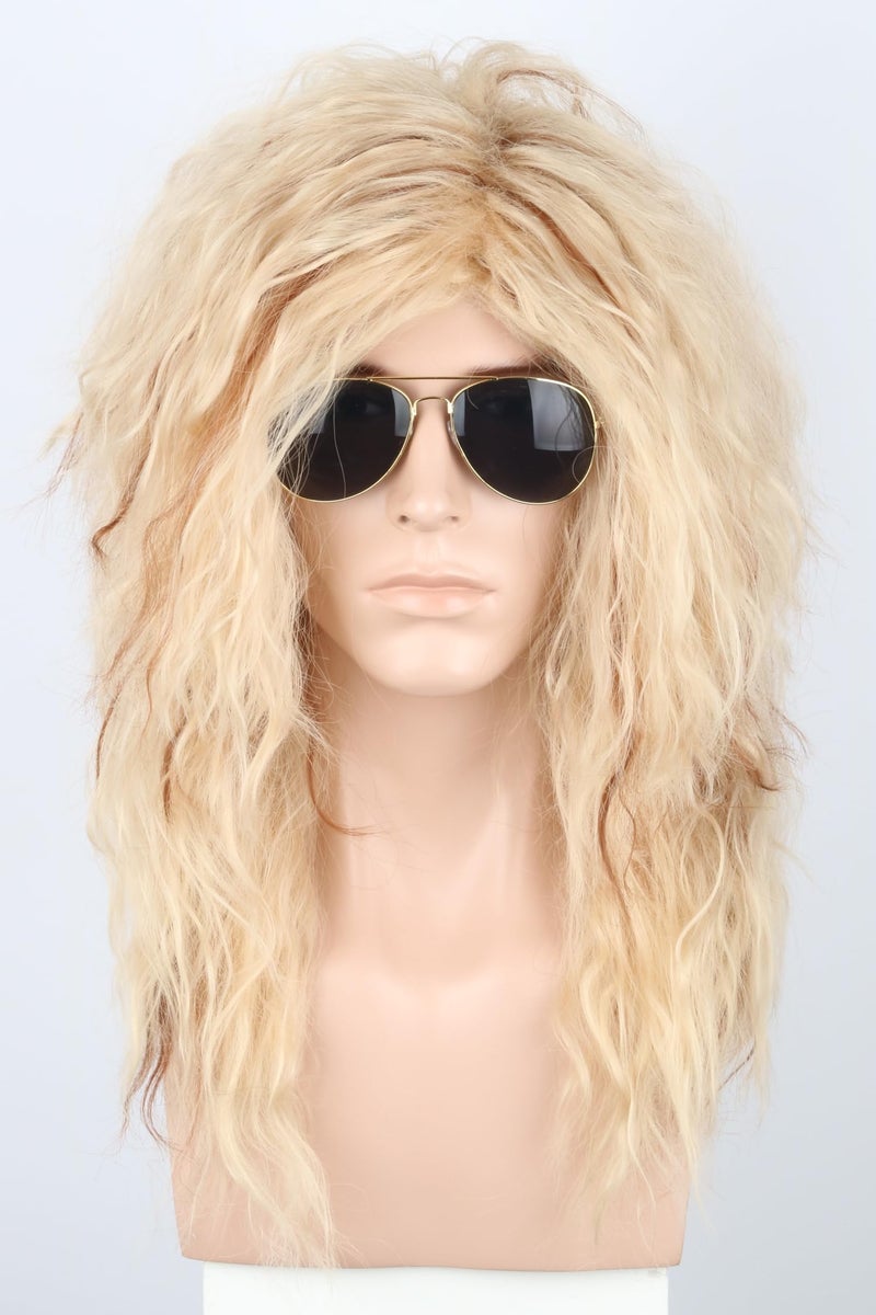 LeMarnia 80s Costume Wigs for Men Blonde Long Curly Mullet Wigs Heavy Metal Rocker Wig Halloween Party Funny Wig - Image 2