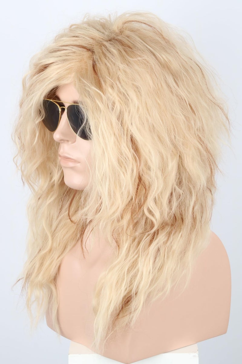 LeMarnia 80s Costume Wigs for Men Blonde Long Curly Mullet Wigs Heavy Metal Rocker Wig Halloween Party Funny Wig - Image 3