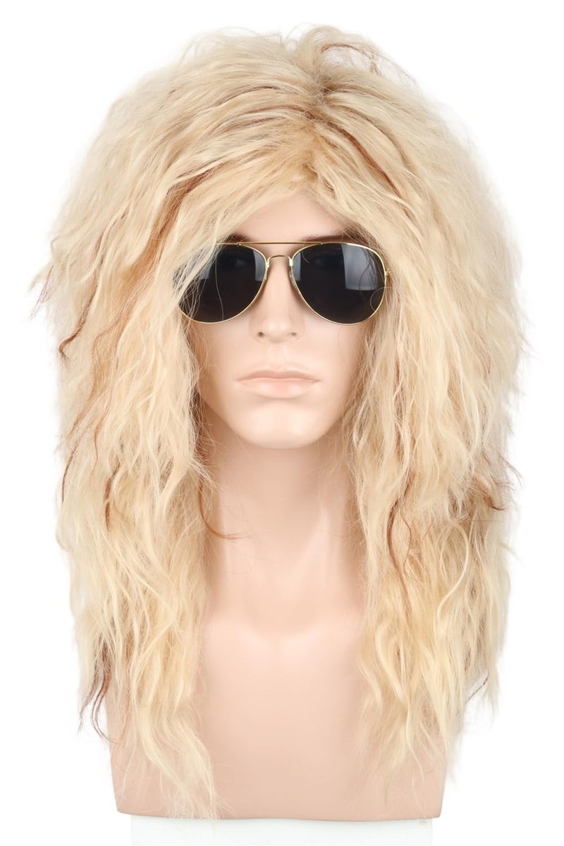 LeMarnia 80s Costume Wigs for Men Blonde Long Curly Mullet Wigs Heavy Metal Rocker Wig Halloween Party Funny Wig - Image 1