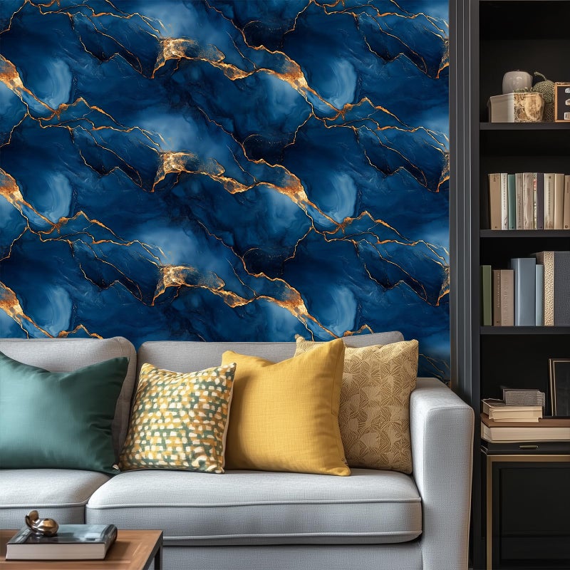HOMETITUTE Navy Blue Marble Wallpaper Contact Paper 15.7"x39.4" Peel and Stick Wall Paper Abstract Gold Vein Wall Sticker Self Adhesive Vinyl for Cabinet Countertop Shelf Accent Wall Decor - Image 2
