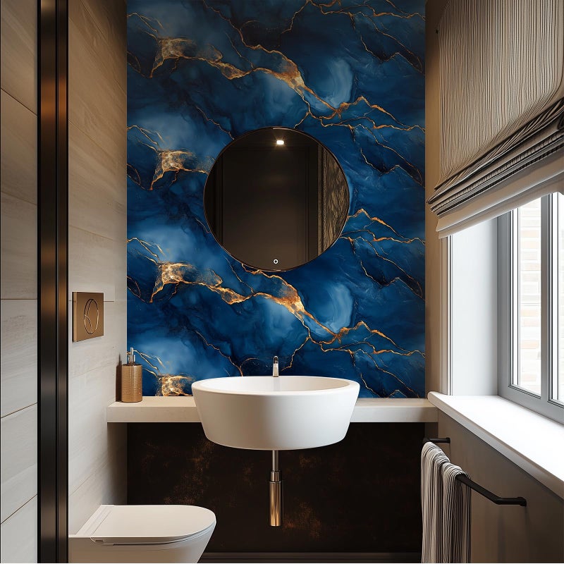 HOMETITUTE Navy Blue Marble Wallpaper Contact Paper 15.7"x39.4" Peel and Stick Wall Paper Abstract Gold Vein Wall Sticker Self Adhesive Vinyl for Cabinet Countertop Shelf Accent Wall Decor - Image 5