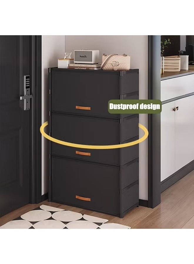 Beauenty 7 layer Freestanding Shoe rack With removable Shelves  Dust-proof Design Multifunctional Shelf Storage Cabinet Black Suitable For Entrance Door (Black) - Image 3