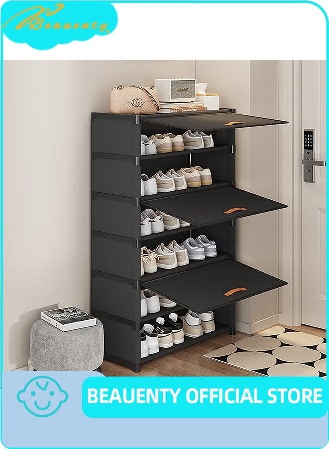 Beauenty 7 layer Freestanding Shoe rack With removable Shelves  Dust-proof Design Multifunctional Shelf Storage Cabinet Black Suitable For Entrance Door (Black) - Image 1