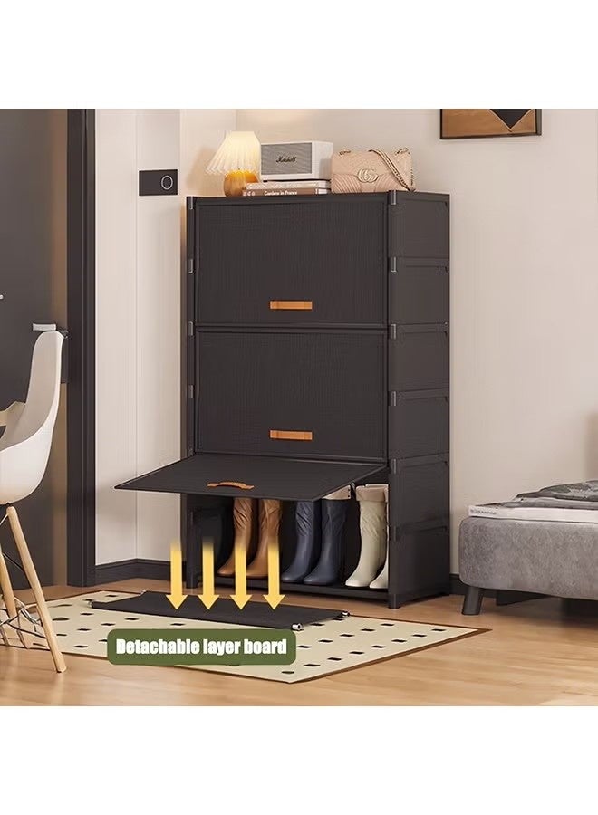 Beauenty 7 layer Freestanding Shoe rack With removable Shelves  Dust-proof Design Multifunctional Shelf Storage Cabinet Black Suitable For Entrance Door (Black) - Image 4