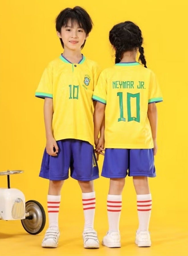 M MIAOYAN Youth Football Yellow Jersey JR No 10 Neymar Kindergarten Club Children's Wear Soccer Sports Match Soccer Suit Set  - Image 1