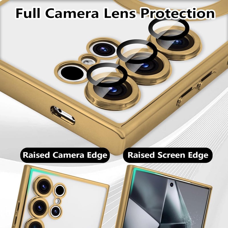 VONZEE Clear Logo Electroplating Transparent Case For Samsung Galaxy S24 Ultra 5G, Magnetic Plating [Support For MagSafe Charger] Electroplate Tpu Case Cover - Gold - Image 4