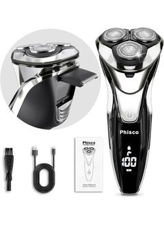 Phisco Phisco Mens Electric Shaver Pro  Stainless Steel Blades 90 3D Floating Head PopUp Trimmer IPX7 Waterproof Rechargeable Smart Sensor Quiet Operation with Balanced Blades 