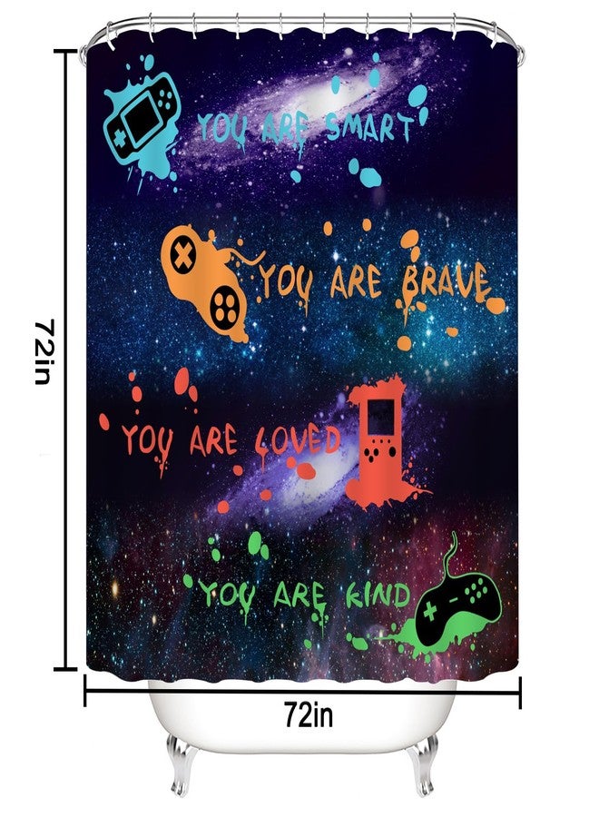 ALEXEX 4 PCS Gaming Shower Curtain Set,Gamer Gaming Bathroom Sets with Gamepad Bath Rugs Toilet Lid Cover,Starry Sky Blue Gaming Shower Curtain Home Decor Waterproof Washable with 12 Hooks，72x72 inch - Image 2