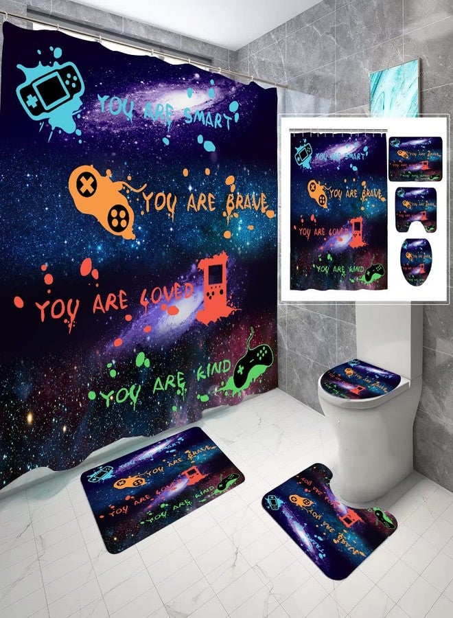 ALEXEX 4 PCS Gaming Shower Curtain Set,Gamer Gaming Bathroom Sets with Gamepad Bath Rugs Toilet Lid Cover,Starry Sky Blue Gaming Shower Curtain Home Decor Waterproof Washable with 12 Hooks，72x72 inch - Image 4