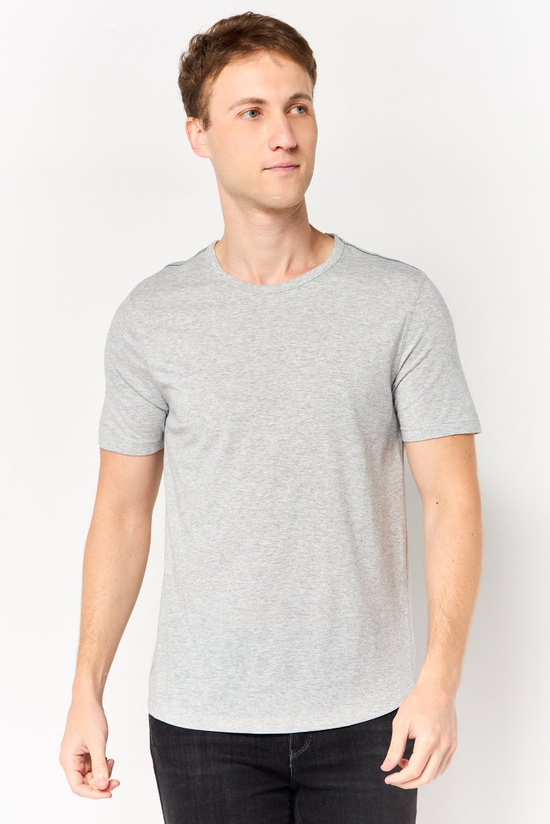 Project Essentials تي شيرت رجالي بأكمام قصيرة بياقة دائرية، رمادي فاتح - Image 1