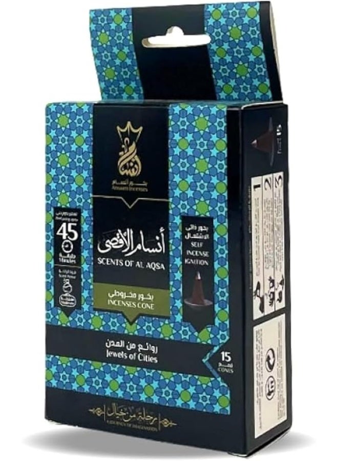 Ansaam Premium Quality Incense Up to 45 Minutes, Ramadan Gift Men Women (Al - Aqsa  15 Cones) - Image 1