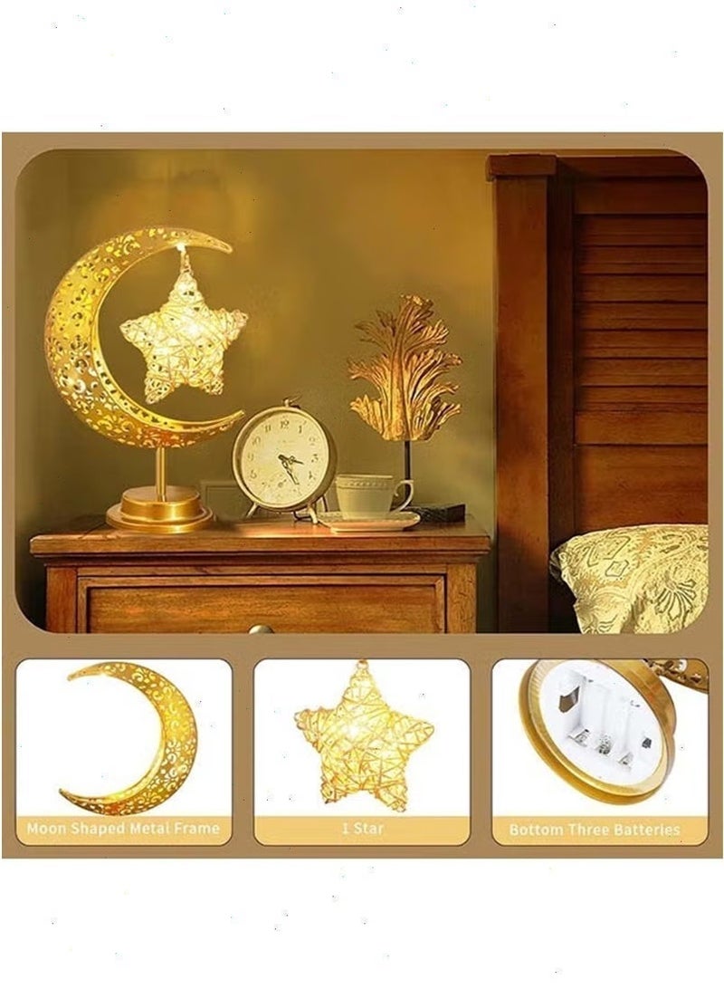 Ramadan Lights, Moon & Star  Table Lamp, Warm White Night Lights for Bedroom & Living Room Festive Home Decor - Image 3