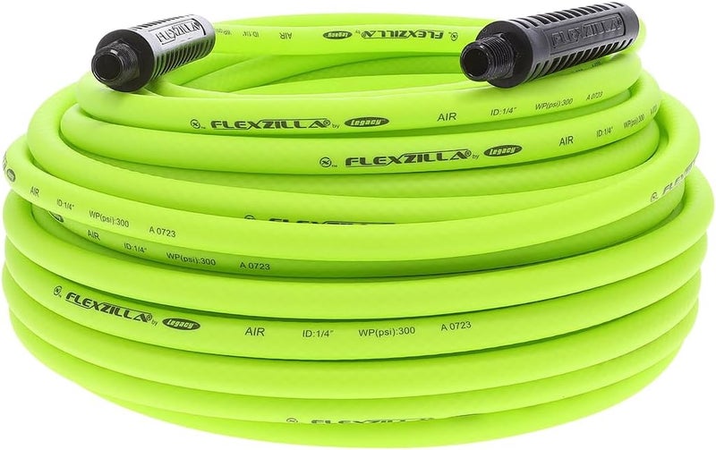 Flexzilla Air Hose, 1/4 in. x 100 ft., 1/4 in. MNPT Fittings, Heavy Duty, Lightweight, Hybrid, ZillaGreen - HFZ14100YW2 - Image 1