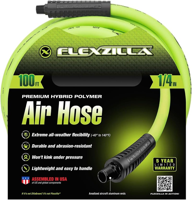 Flexzilla Air Hose, 1/4 in. x 100 ft., 1/4 in. MNPT Fittings, Heavy Duty, Lightweight, Hybrid, ZillaGreen - HFZ14100YW2 - Image 2