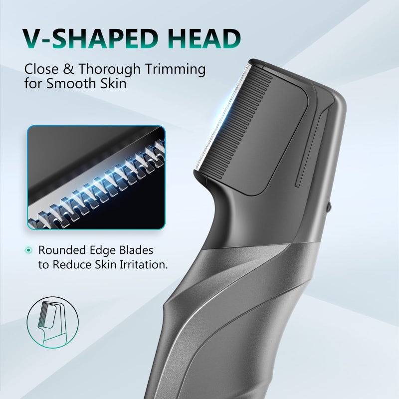 kensen مقص شعر الجسم كنسن للرجال، مقص شعر منطقة العانة والشعر العام للرجال، مقص جسم لاسلكي للاستخدام الرطب/الجاف، رأس تقليم على شكل V، مع ملحقين للفرشاة - Image 2