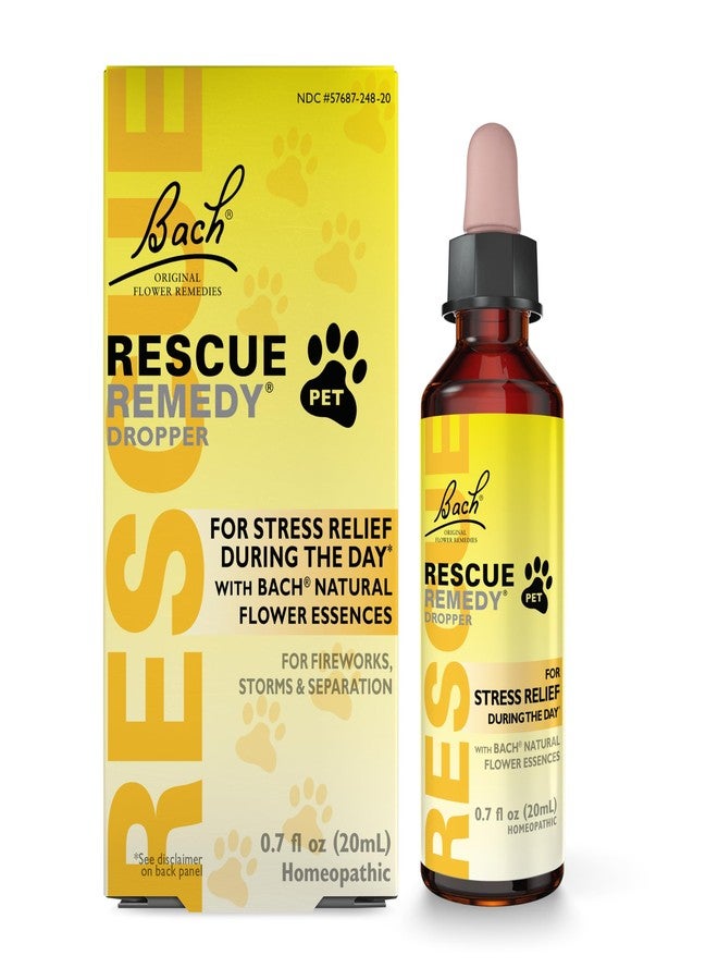 Bach Rescue Remedy PET Dropper 20mL, Natural Stress Relief, Calming for Dogs, Cats, & Other Pets, Homeopathic Flower Essence, Thunder, Fireworks & Travel, Separation, Sedative-Free - Image 1