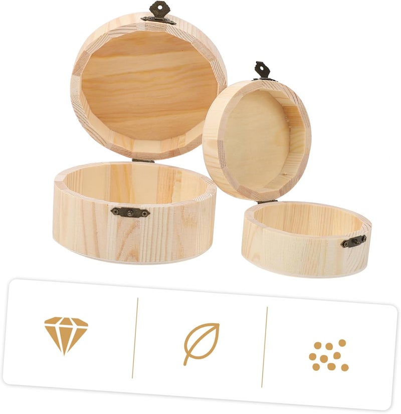2pcs Round Wooden Storage Boxes Outdoor Organization and Storage Small Parts Organizer Treasure Box Toy Accessories - Image 3