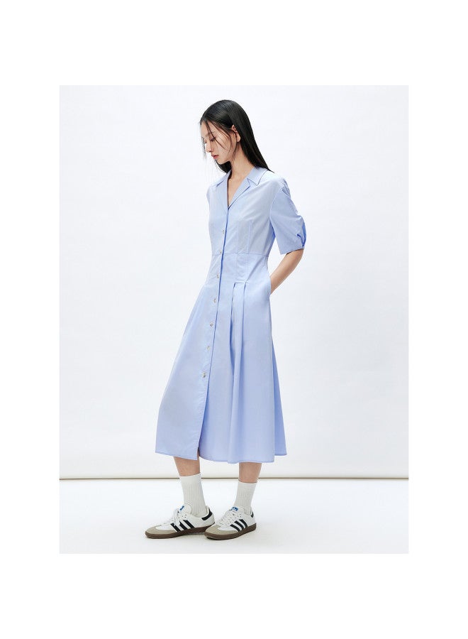 Waxbird Shirt Dress Women Spring Autumn Bubble Sleeves Mid-length Sleeves Lapel Waist-tie Elegant Mid-length French Style - Image 3