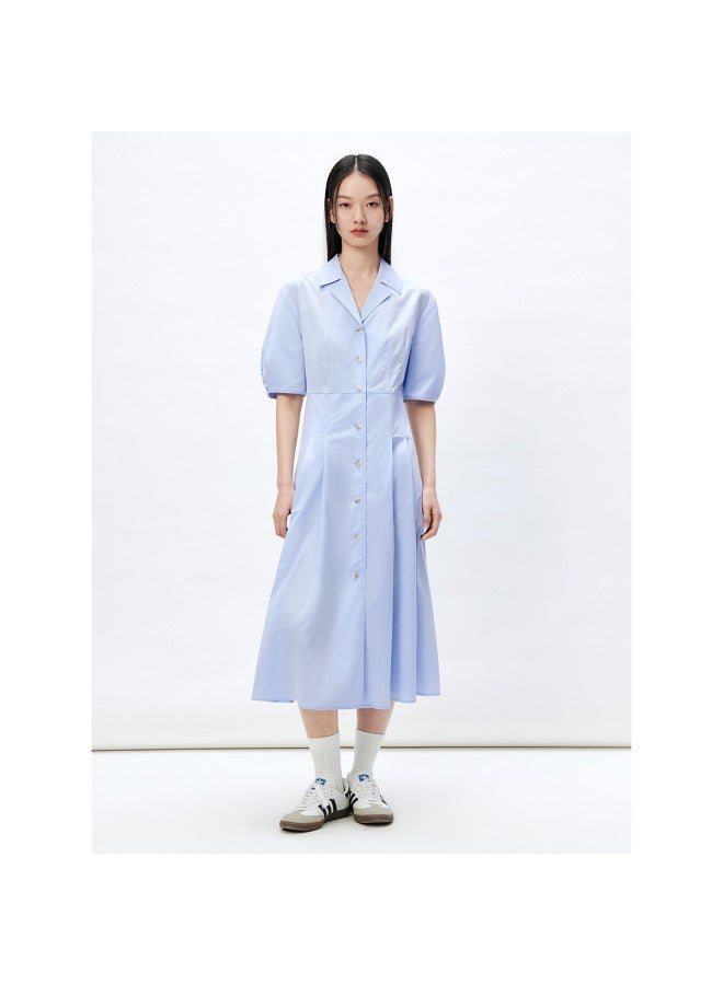 Waxbird Shirt Dress Women Spring Autumn Bubble Sleeves Mid-length Sleeves Lapel Waist-tie Elegant Mid-length French Style - Image 2