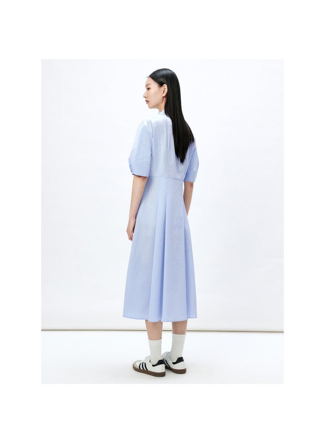 Waxbird Shirt Dress Women Spring Autumn Bubble Sleeves Mid-length Sleeves Lapel Waist-tie Elegant Mid-length French Style - Image 4