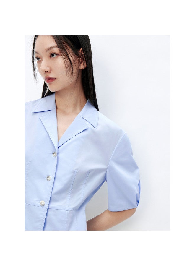 Waxbird Shirt Dress Women Spring Autumn Bubble Sleeves Mid-length Sleeves Lapel Waist-tie Elegant Mid-length French Style - Image 5