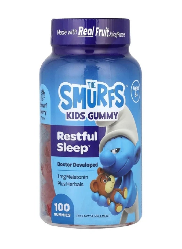 THE SMURFS Restful Sleep Kids Gummies (3+ Years), with Melatonin (1 mg), Smurf Berry Flavor, Dietary Supplement - 100 Gummies - Image 1