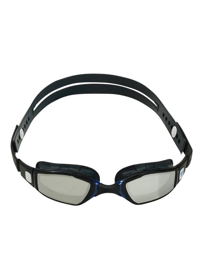 phelps Ninja Competitive Swim Goggles Silver Mirror Lens, Gray & Navy Frame Race Fit Strap System, Curved Lens Technology, Antifog, Uv Protection The Every Time, Adjustable  - Image 3