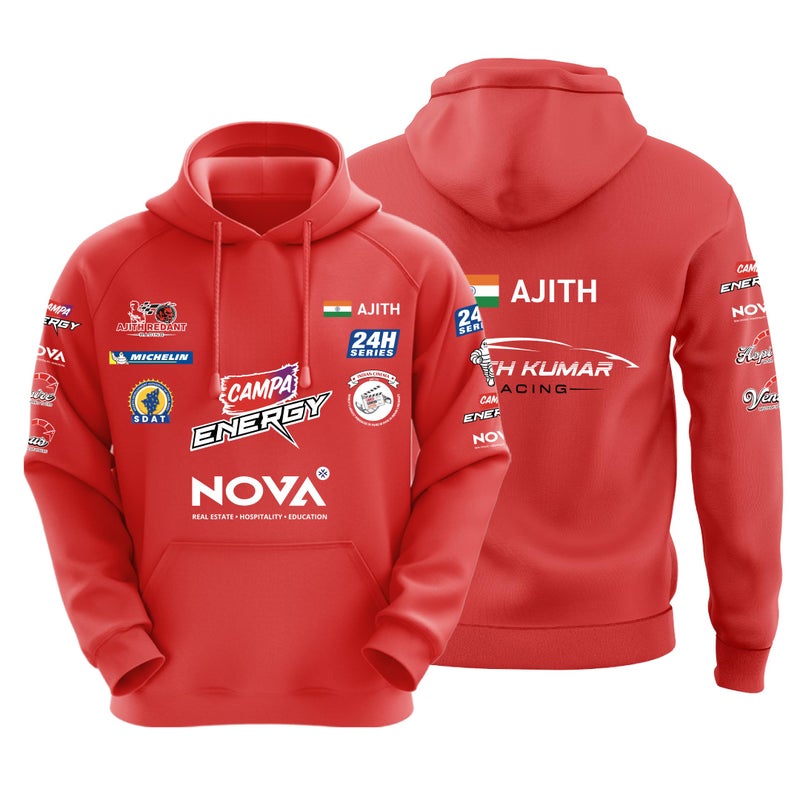 DUDEME Ajith Kumar Racing Hoodie for Men & Women Motorsport Ajith Racing Hoodies Red | Cotton Hoodie - Image 5