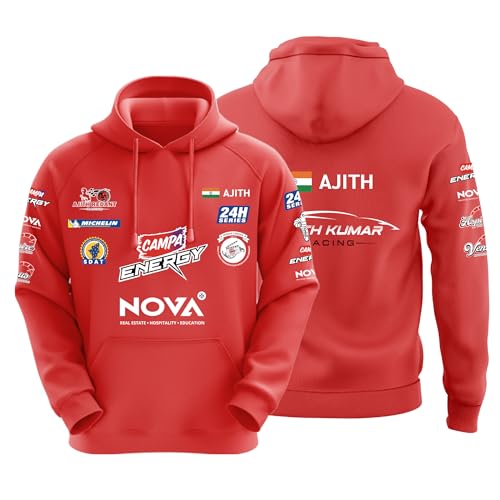 DUDEME Ajith Kumar Racing Hoodie for Men & Women Motorsport Ajith Racing Hoodies Red | Cotton Hoodie - Image 1