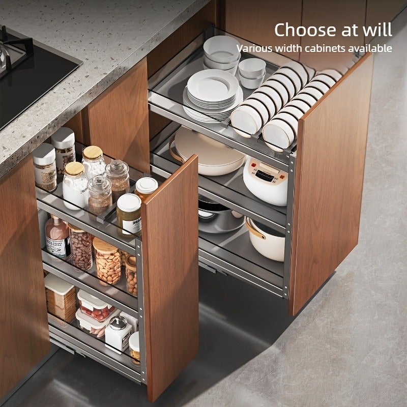 3-Tier Kitchen Cabinet Pull-Out Shelf Organizer, Under-Sink Sliding Storage Rack with Smooth Glide Rails, Narrow Spice Rack for Pantry Cabinet, Metal Frame & Acrylic Shelves, Space-Saving Organizer for Seasoning, Condiments & Kitchen Supplies - Image 2