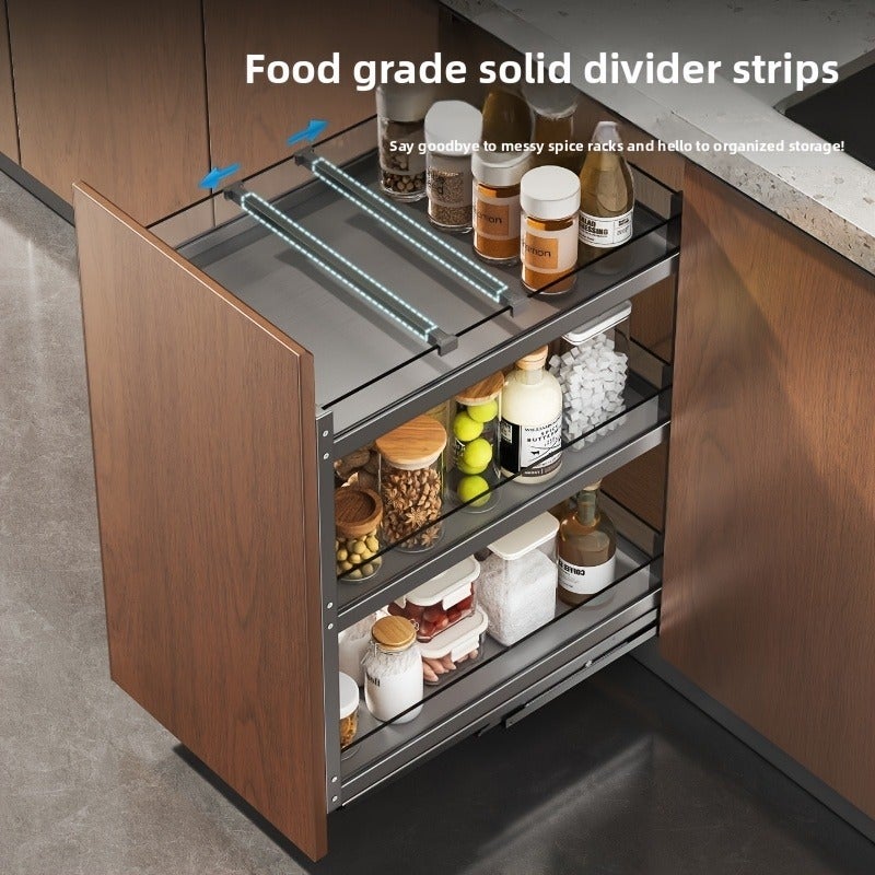 3-Tier Kitchen Cabinet Pull-Out Shelf Organizer, Under-Sink Sliding Storage Rack with Smooth Glide Rails, Narrow Spice Rack for Pantry Cabinet, Metal Frame & Acrylic Shelves, Space-Saving Organizer for Seasoning, Condiments & Kitchen Supplies - Image 5