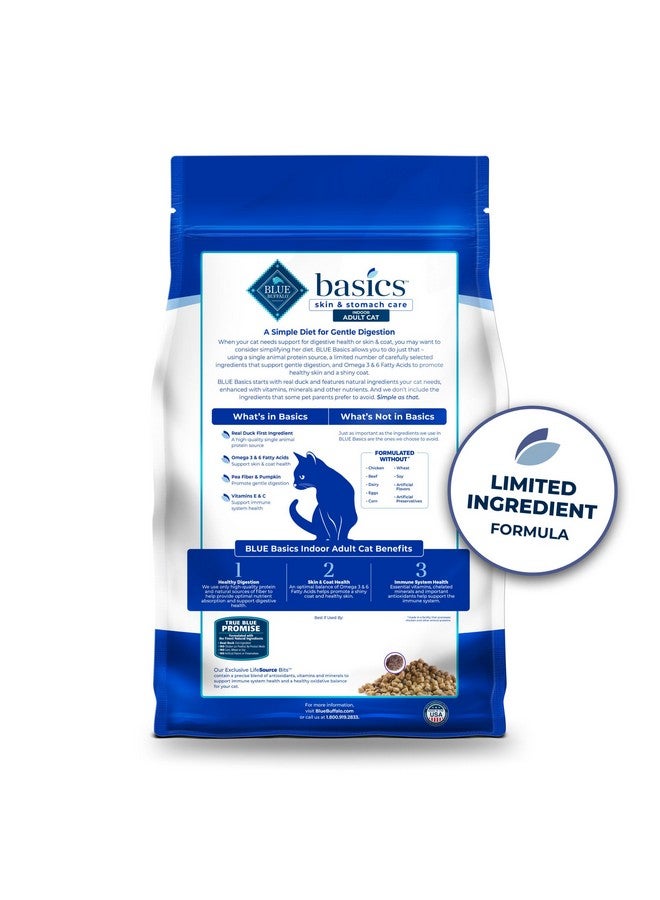 Blue Buffalo Basics Grain-Free Dry Cat Food, Skin & Stomach Care, Limited Ingredient Diet for Indoor Cats, Duck & Potato Recipe, 5-lb. Bag - Image 1