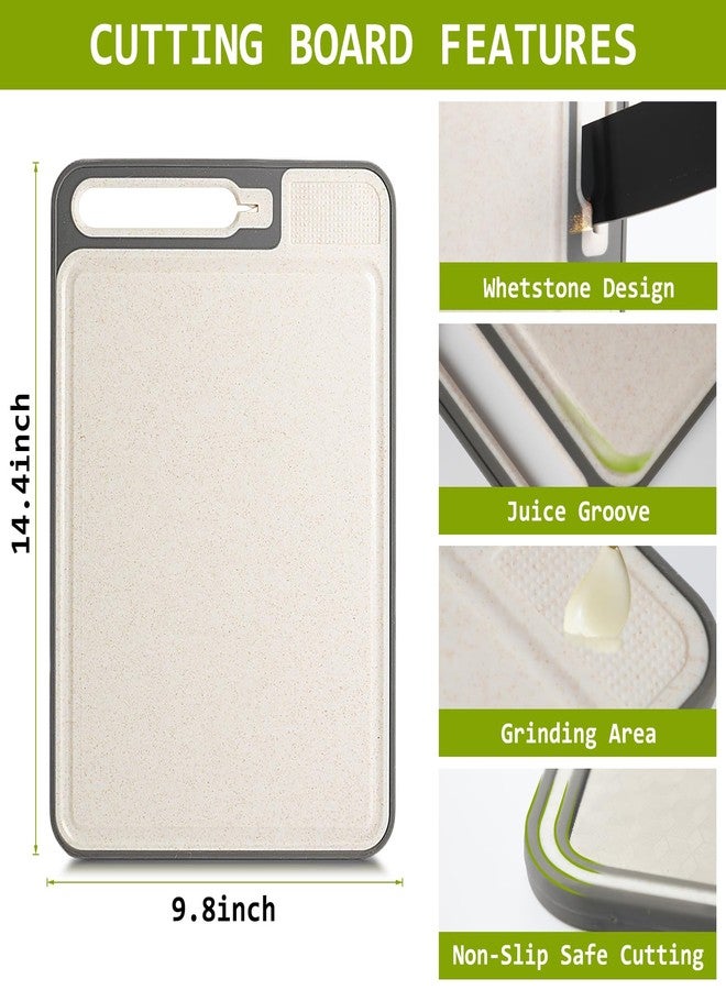 NTIERA 3-in-1 Stainless Steel Cutting Board for Kitchen, Double Sided,Non Toxic Cutting Board,Scratch-Resistant Mesh Design with Juice Groove,Easy Clean,Wheat Straw PP Large Chopping Board (15''*10'') - Image 4