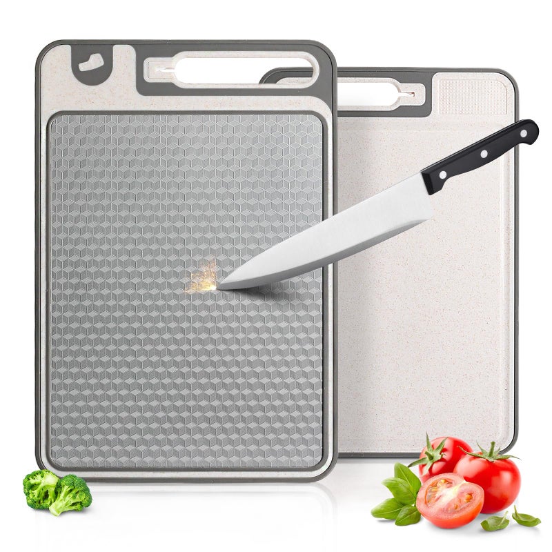 NTIERA 3-in-1 Stainless Steel Cutting Board for Kitchen, Double Sided,Non Toxic Cutting Board,Scratch-Resistant Mesh Design with Juice Groove,Easy Clean,Wheat Straw PP Large Chopping Board (15''*10'') - Image 1