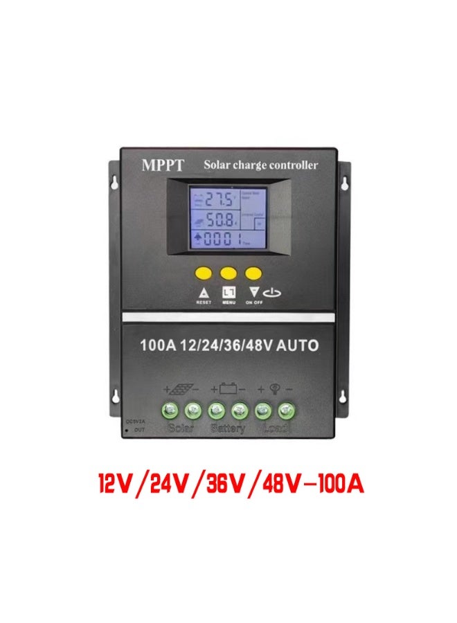 MPPT Solar Controller, 100A 12V/24V/36V/48V Adaptive Solar Panel Regulator with Dual USB Backlit LCD Display Clock Display Solar Controller for Gel Flooded LifePO4 Battery - Image 1