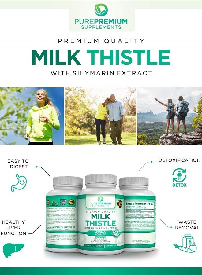 PurePremium Milk Thistle Supplement with Silymarin Extract - Liver Support Health Supplement - Maintain Normal Liver's Function - Vegan Silymarin Milk Thistle - 120 Tablets
