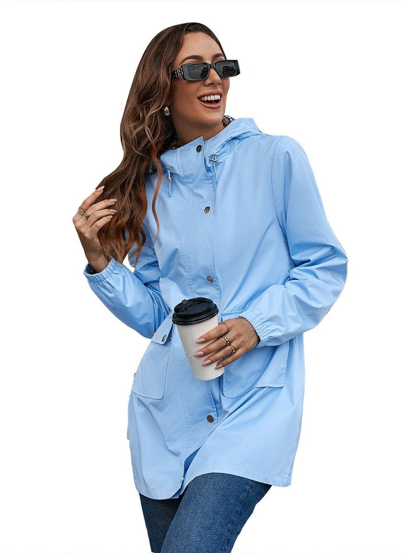 Loquat Outdoor Hooded Waterproof Coat Blue - Image 1